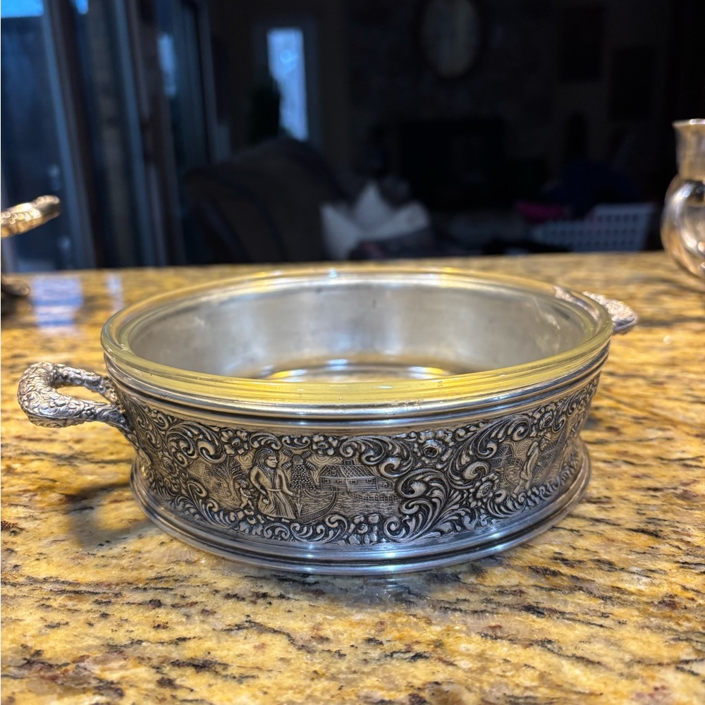 Antique Dutch Repousse Derby Silver Co Silver Plated Holder Pyrex 113 1920's
